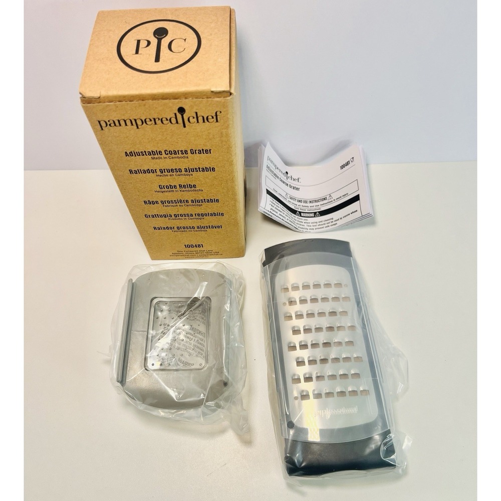 Pampered Chef 100481 Adjustable Coarse Grater With Food Holder Protective Cover